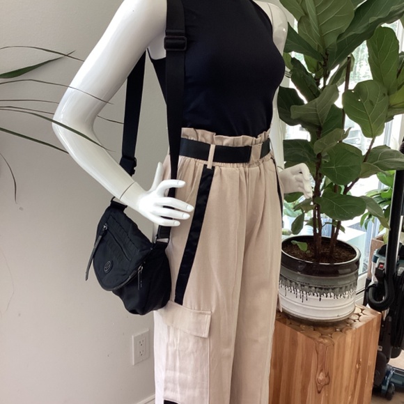 NWT MISSGUIDED TALL SIDE STRIPE TAN & BLACK WIDE LEG CARGO PANTS TROUSERS EU 38 - Picture 14 of 16